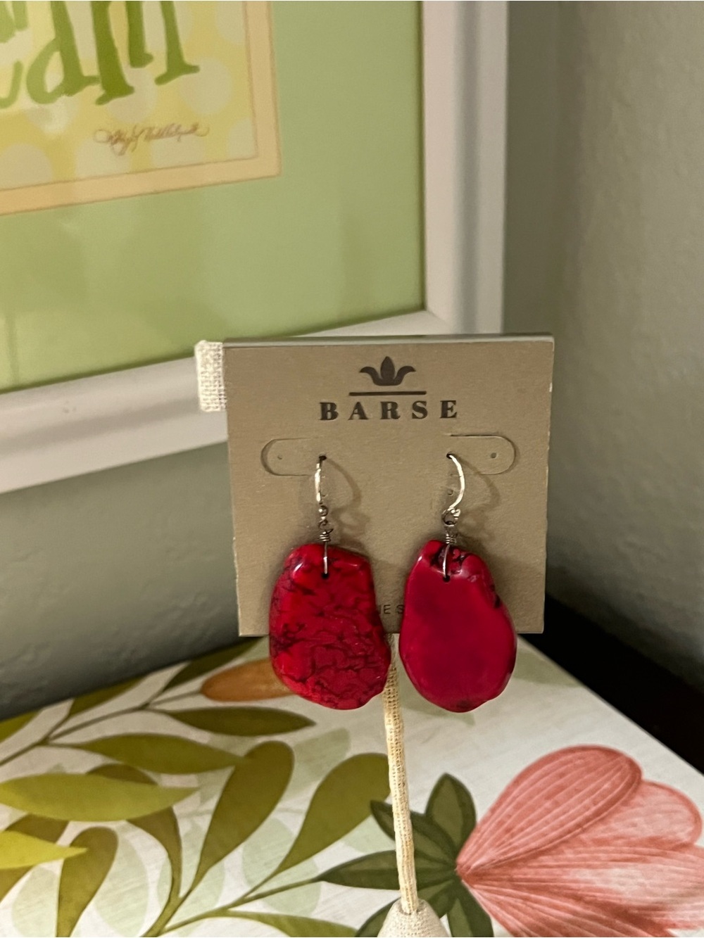 NWT Genuine Barse Red Stone Slice Drop Earrings #BJER